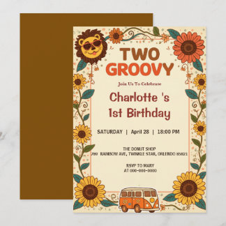 Two Groovy Lion Birthday Retro 70s 2nd Birthday