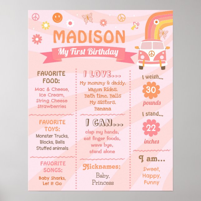 Two Groovy One Retro Daisy Birthday Milestone Sign (Front)