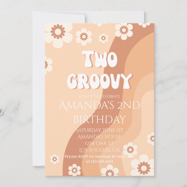 Two Groovy Party Retro 2nd Birthday Neutral Invitation (Front)