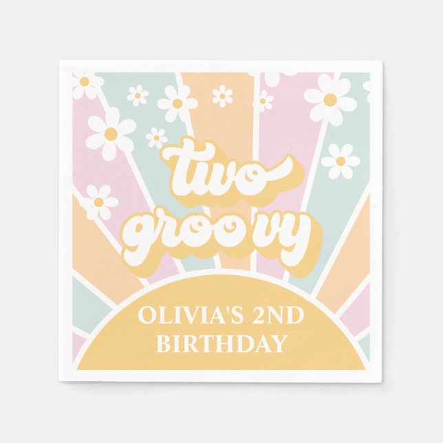 Two Groovy pastel Retro Sunshine daisy boho Napkin (Front)