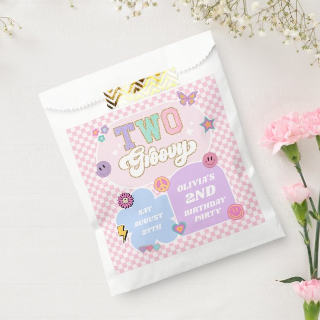 Two Groovy Preppy Patch 2nd Birthday Party Favour Bags (Sealed)