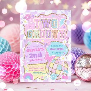 Two Groovy Preppy Varsity 2nd Birthday Party Invitation
