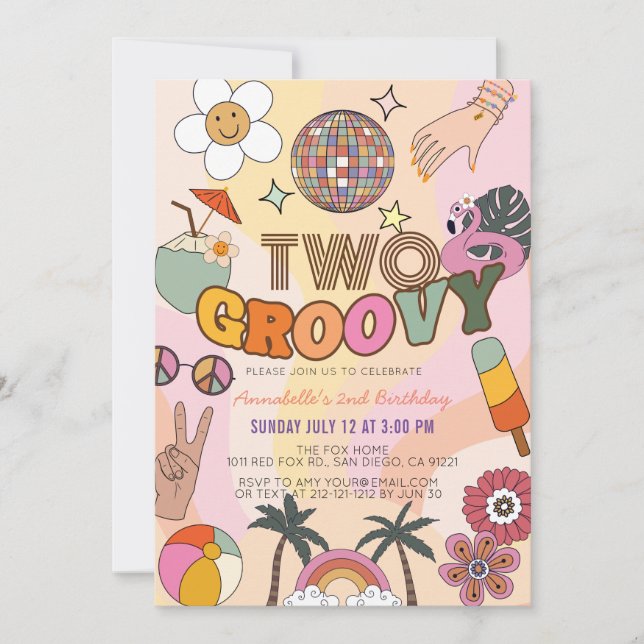 Two Groovy Retro 2nd Birthday Invitation (Front)