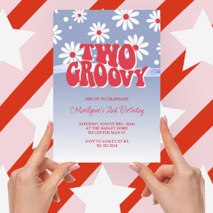 Two Groovy Retro 2nd Birthday Invitation