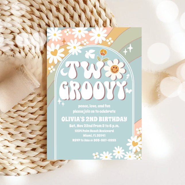 Two Groovy Retro Birthday Invitation (Creator Uploaded)