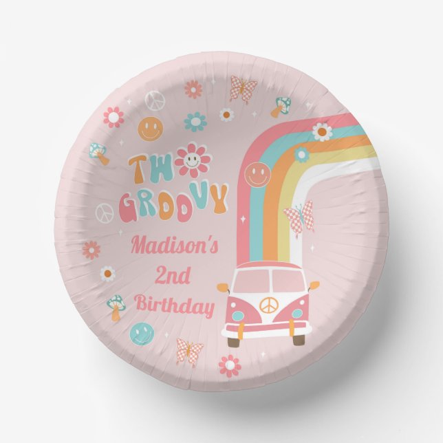 Two Groovy Retro Boho Birthday Party Paper Plates (Front)