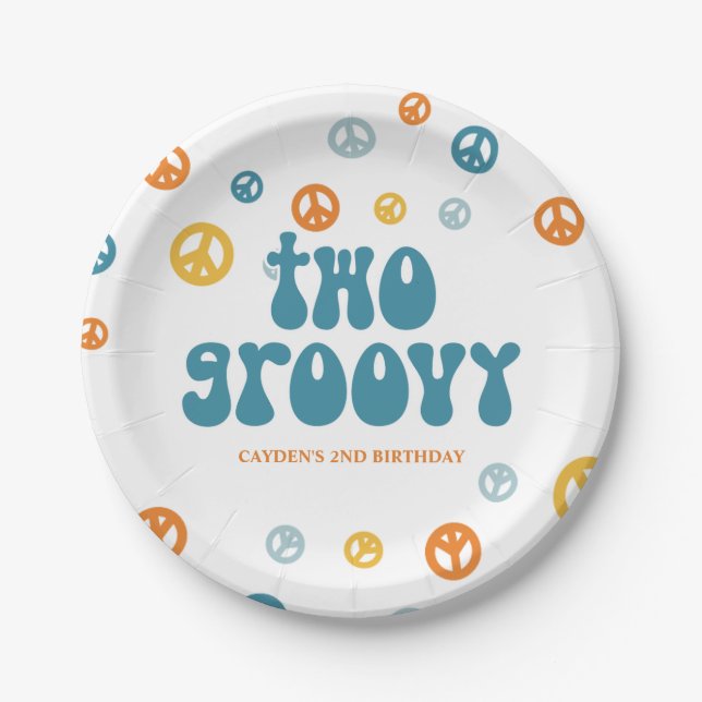 Two Groovy Retro Boy birthday Paper Plates (Front)