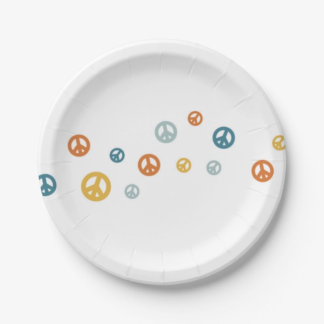 Two Groovy Retro Boy peace sign birthday Paper Plate (Front)