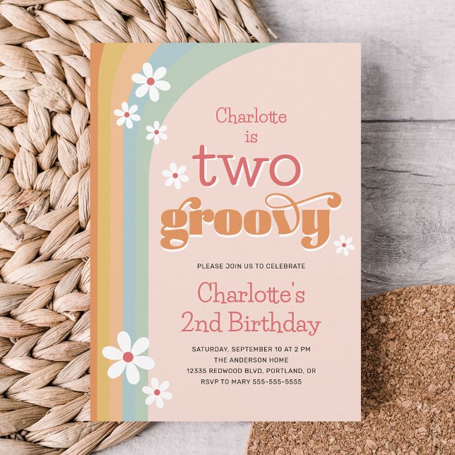 Two Groovy Retro Daisies Girl's 2nd Birthday Invitation (Creator Uploaded)