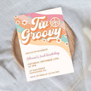 Two Groovy Retro Daisy 2nd Birthday Party  Invitation