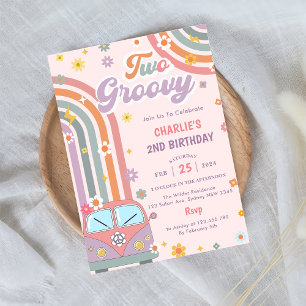 Two Groovy Retro Daisy 2nd Birthday Party  Invitation