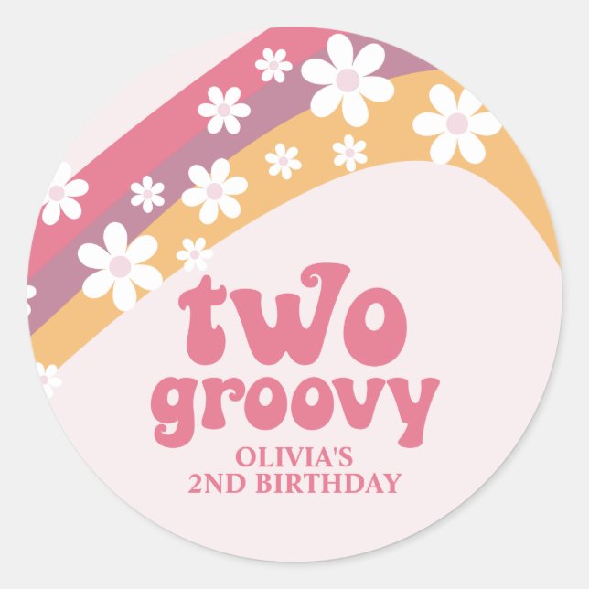 Two Groovy Retro Daisy Boho Rainbow Classic Round Sticker (Front)