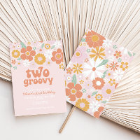 Two Groovy Retro Floral first birthday Invitation