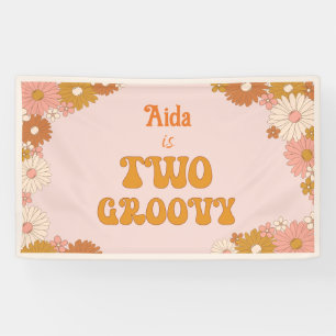 Two Groovy Retro Floral Pink & Orange Backdrop Banner