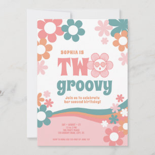 Two Groovy Retro Girl 2nd Birthday Invitation