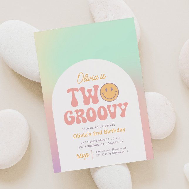 Two Groovy Retro Iridescent 2nd Birthday Invitation (Creator Uploaded)