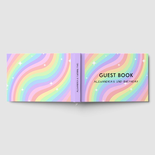 Two Groovy | Retro Pastel Rainbow 2nd Birthday Guest Book (Full)
