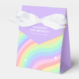 Two Groovy Retro Pastel Rainbow 2nd Birthday Party Favour Box