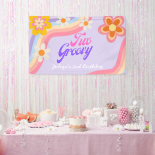 Two Groovy Retro Rainbow 2nd Birthday  Banner