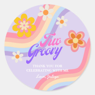 Two groovy Retro Rainbow 2nd Birthday  Classic Round Sticker