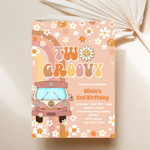 Two Groovy Retro Rainbow 2nd Birthday Invitation