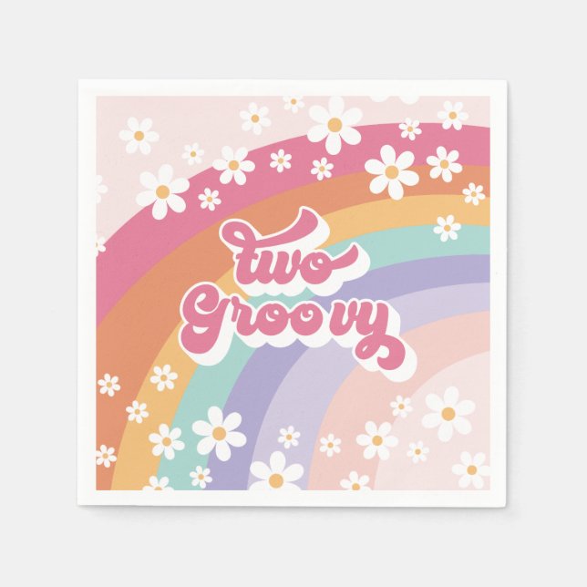 Two Groovy Retro Rainbow 2nd Birthday Napkin (Front)