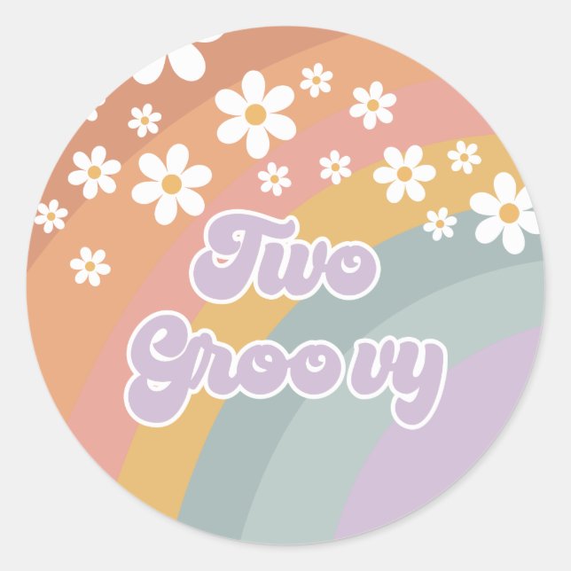 Two Groovy Retro Rainbow Classic Round Sticker (Front)