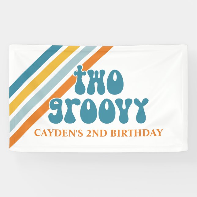 TWO Groovy Retro Stripes Boy birthday Banner (Horizontal)