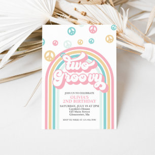 Two Groovy Retro Summer Rainbow Invitation