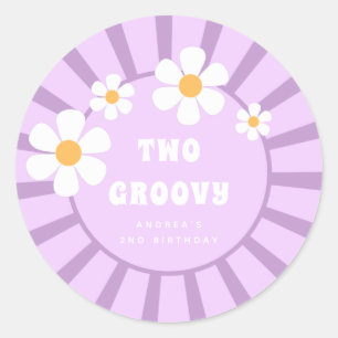 Two Groovy Retro Sunshine Girl Second Birthday  Classic Round Sticker