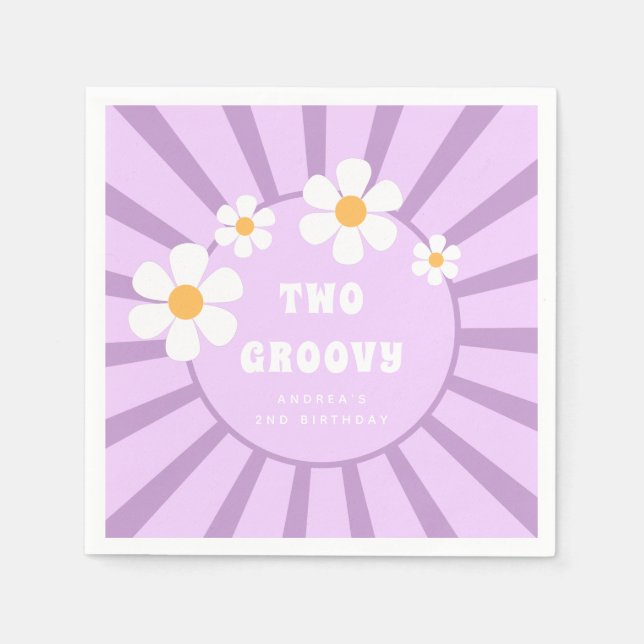 Two Groovy Retro Sunshine Girl Second Birthday  Napkin (Front)