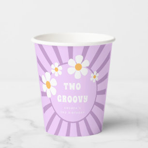 Two Groovy Retro Sunshine Girl Second Birthday  Paper Cups