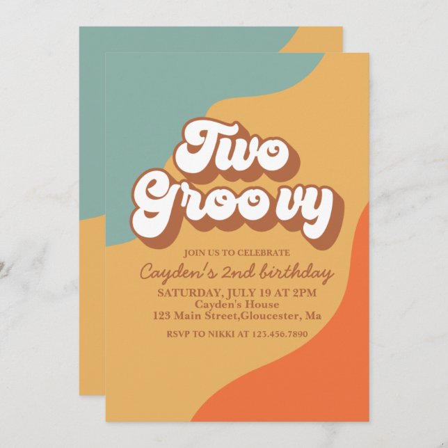 Two Groovy Retro Swirl 2nd Birthday Invitation (Front/Back)