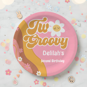 Two groovy retro vintage second birthday paper plate