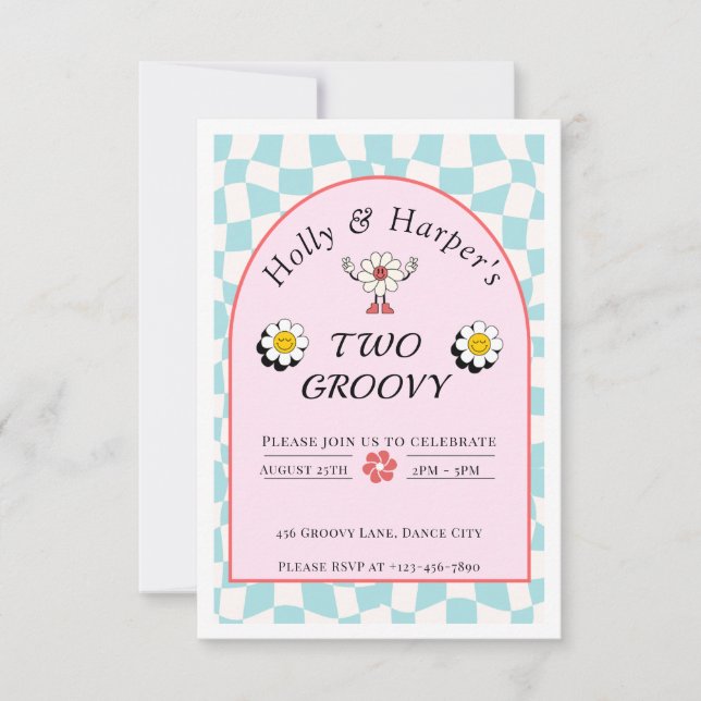 Two Groovy Twin Girls Birthday Invitation- Edit (Front)