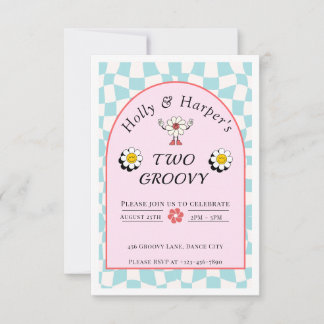 Two Groovy Twin Girls Birthday Invitation- Edit