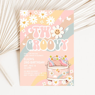 TWO Groovy Van 2nd Pastel Groovy Birthday Invitation