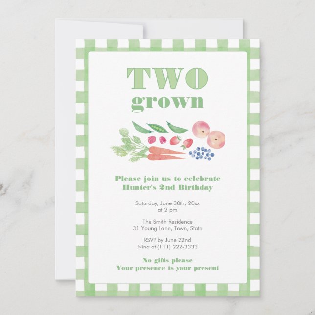 TWO Grown Farmer's Market 2nd Birthday Invitation (Front)