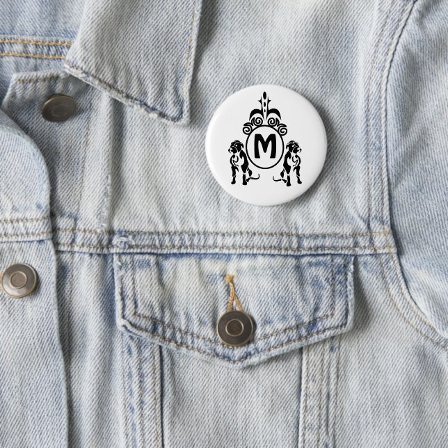 Two Guard Dog Monogram 6 Cm Round Badge (In Situ)
