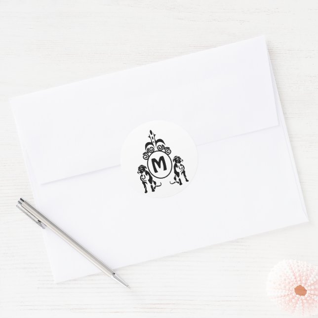 Two Guard Dog Monogram Classic Round Sticker (Envelope)
