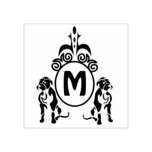 Two Guard Dog Monogram Rubber Stamp