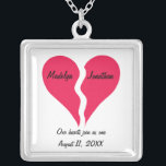 Two Halves Hearts Join as One Name Personalised Silver Plated Necklace<br><div class="desc">This is a great necklace to your love or to give as a gift for a newlywed or Valentine's Day. The design features two halves of a heart that match together. A personalised name is on each heart half and is easy to customise. The customisable words under the hearts say...</div>