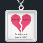 Two Halves Hearts Join as One Name Personalised Silver Plated Necklace<br><div class="desc">This is a great necklace to your love or to give as a gift for a newlywed or Valentine's Day. The design features two halves of a heart that match together. A personalised name is on each heart half and is easy to customise. The customisable words under the hearts say...</div>
