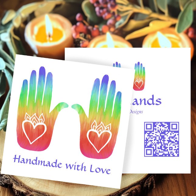 Two Hands Hearts Hamsa Rainbow CUSTOM QR Code Square Business Card (Two Hands Hearts Hamsa Rainbow CUSTOM QR Code Square Business Card
)