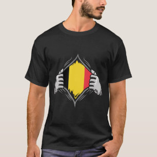 Two Hands Ripping Revealing Flag of Belgium T-Shirt