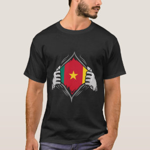 Two Hands Ripping Revealing Flag of Cameroon T-Shirt