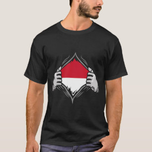Two Hands Ripping Revealing Flag of Monaco T-Shirt