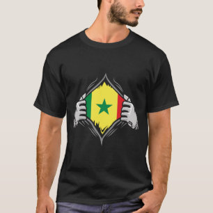 Two Hands Ripping Revealing Flag of Senegal T-Shirt