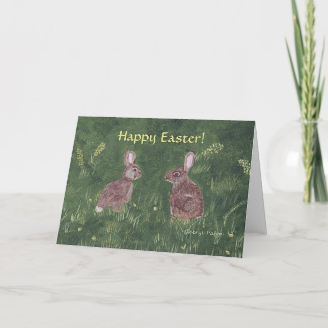 Two Happy Bunny Rabbits Easter Greeting Cards (Front)