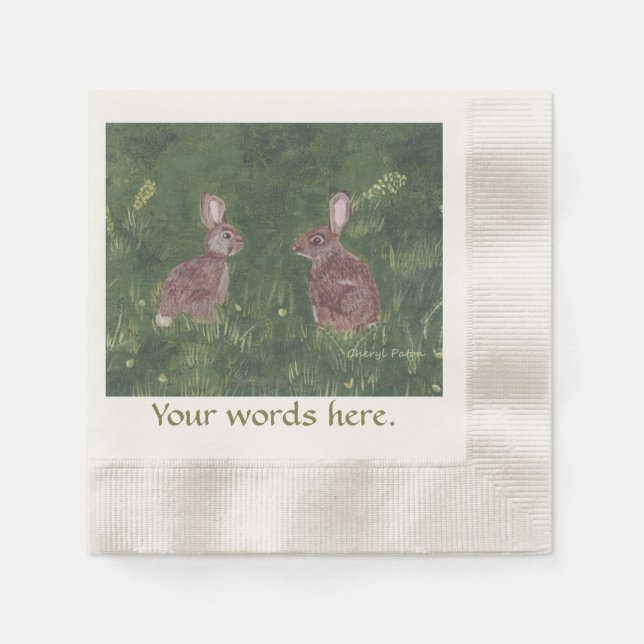Two happy bunny rabbits in the grass napkins (Front)